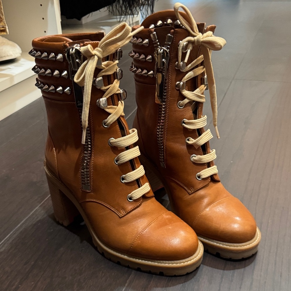 Christian Louboutin Tan Lace-Up Boots